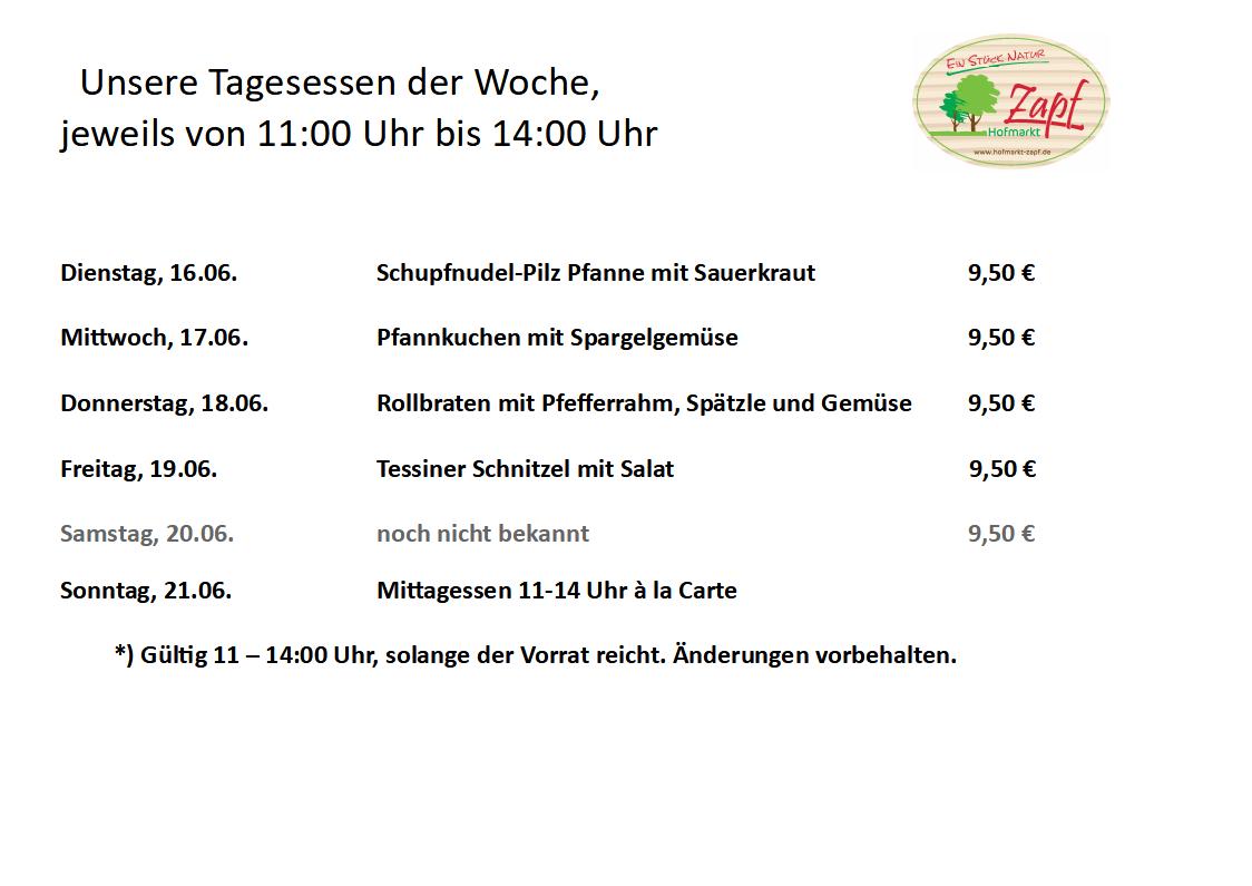 Die Tagesessen vom 16.06.-21.06.2026