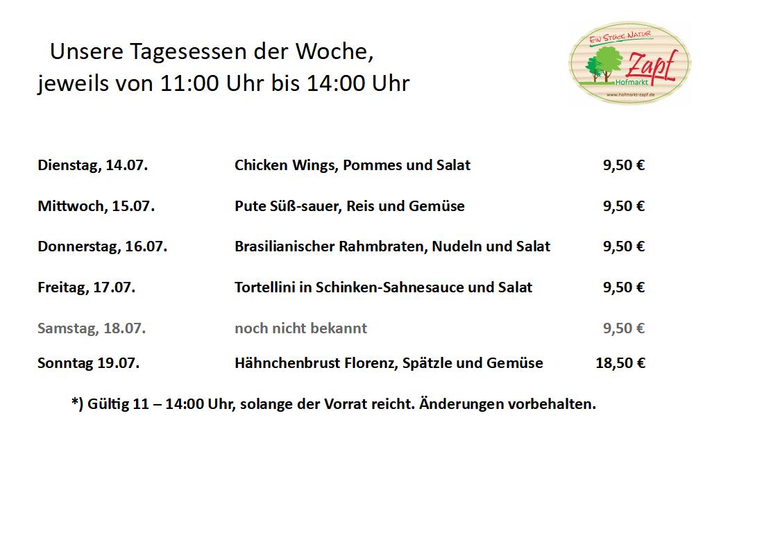 Die Tagesessen vom 14.07.-19.07.2026